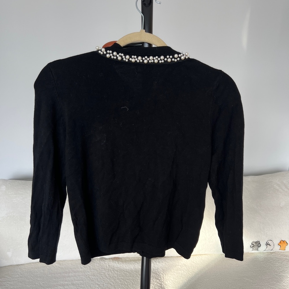 Zara Black Pearl Beaded Embellished Button Knit Cardigan Sweater Top Size S - Picture 2 of 4